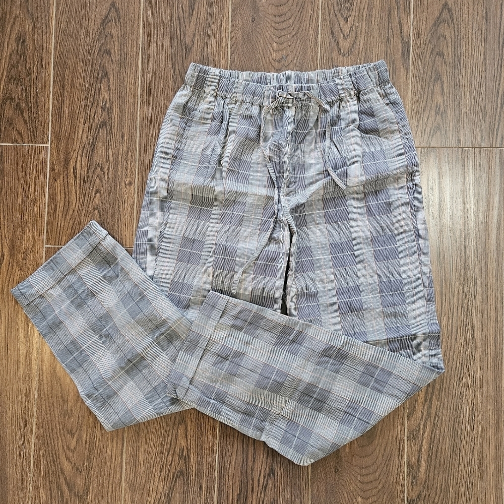 Aritzia Babaton Linen Blend Plaid Pants Size Extra Small